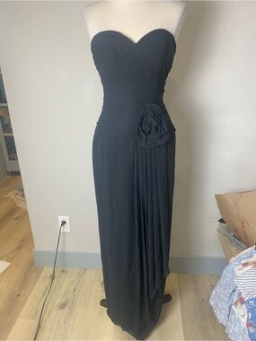 A.J. Bari Strapless Black Sweetheart Gown with Rosette 90’s Formal